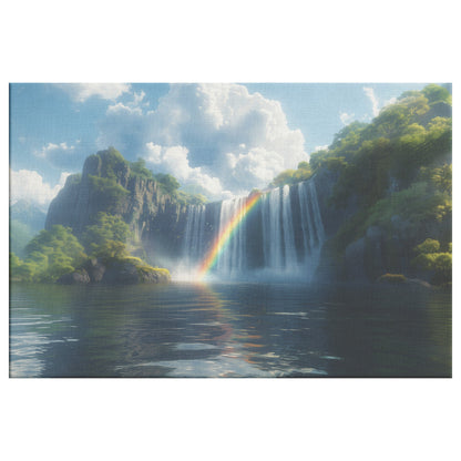 Glorious Double Rainbow Over Majestic Waterfall Lush Green Cliffs Sparkling Sunlight Scenic Canvas Wall Art Decor - Awakening Righteousness