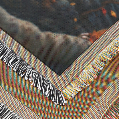 Glowing Autumn Tree with Golden Leaves and Gemstone Accents Woven Throw Blanket for Home Decor - Awakening Righteousness