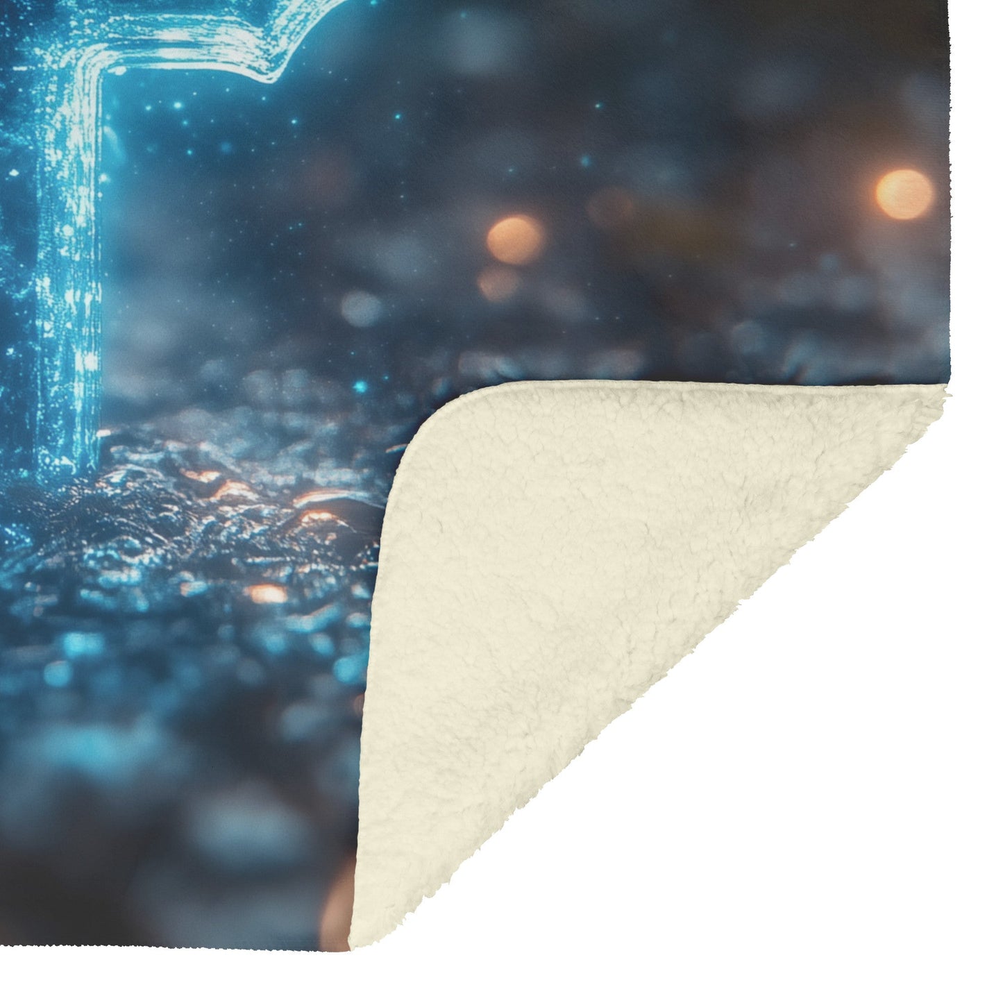 Glowing Blue Cross Fleece Sherpa Blanket Mystical Christian Art Design Cozy Inspirational Home Decor Gift - Awakening Righteousness
