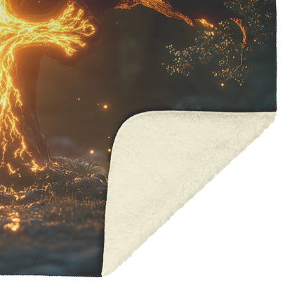 Glowing Cross Embedded in Majestic Tree Fleece Sherpa Blanket Ultra Soft Cozy Perfect for Home Bed Couch Gift - Awakening Righteousness