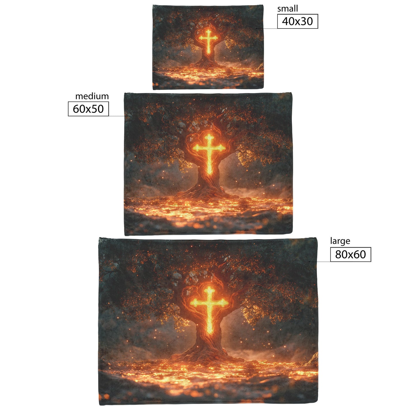 Glowing Cross Embedded in Tree of Life with Radiant Glow Fleece Sherpa Blanket Ultra Soft Cozy Perfect for Home Gift - Awakening Righteousness