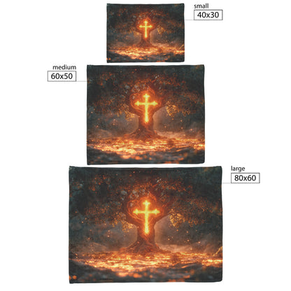 Glowing Cross Embedded in Tree of Life with Radiant Glow Fleece Sherpa Blanket Ultra Soft Cozy Perfect for Home Gift - Awakening Righteousness