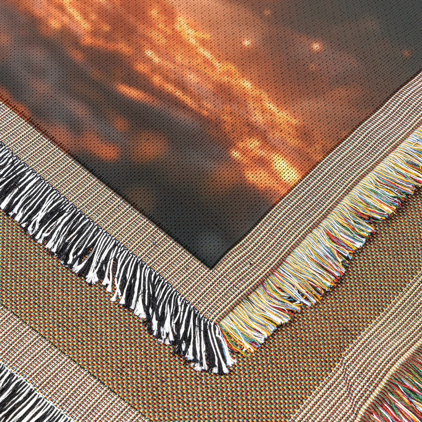 Glowing Cross in Ancient Tree with Fiery Light Woven Throw Blanket for Spiritual Home Decor - Awakening Righteousness