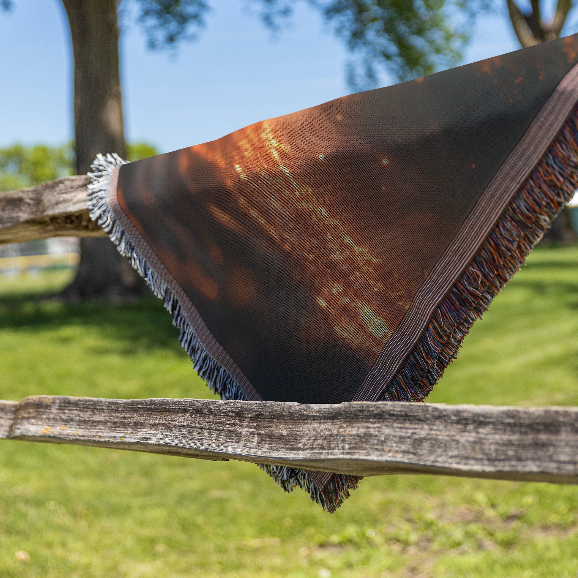 Glowing Cross in Ancient Tree with Fiery Light Woven Throw Blanket for Spiritual Home Decor - Awakening Righteousness