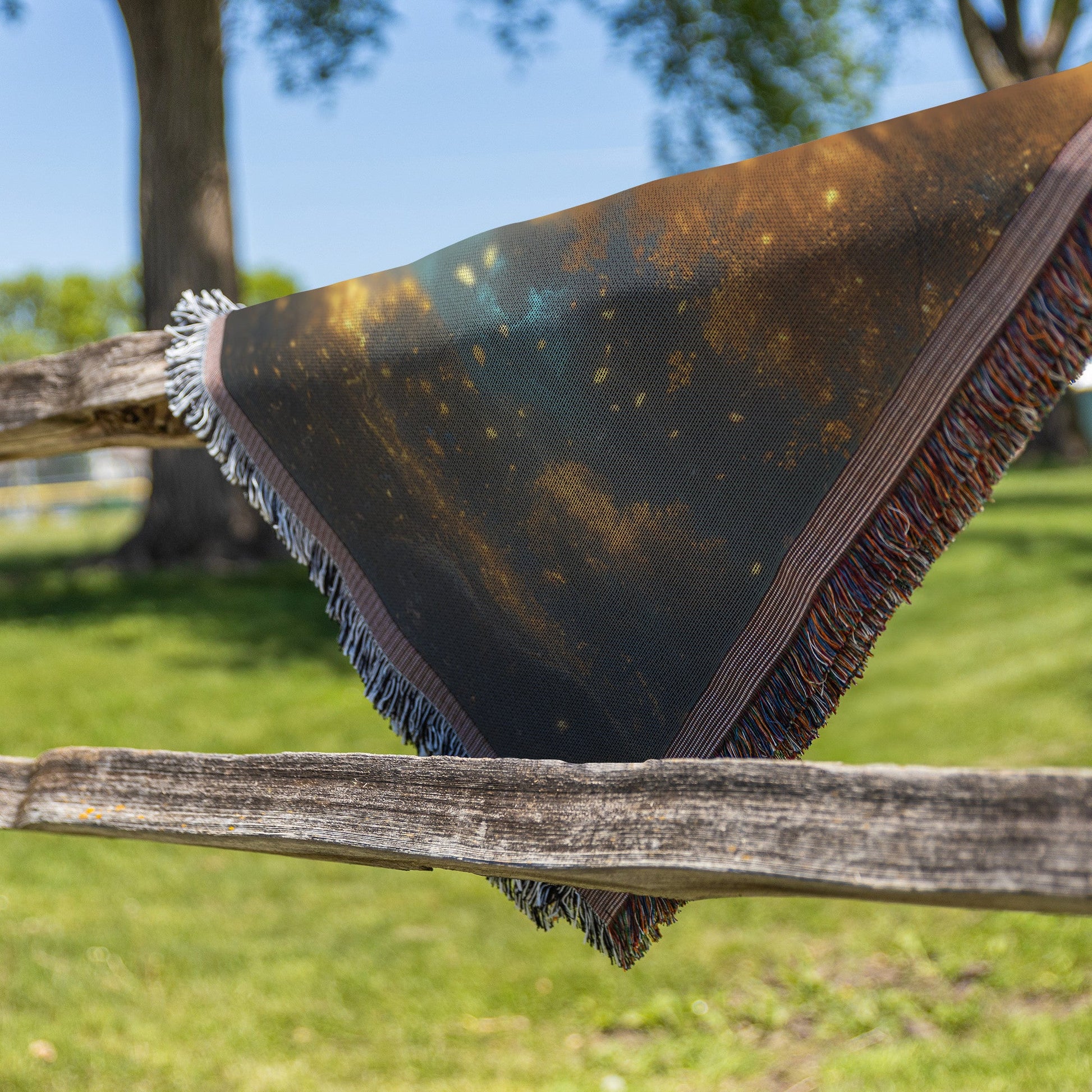 Glowing Golden Tree Under Starry Sky Woven Throw Blanket - Awakening Righteousness