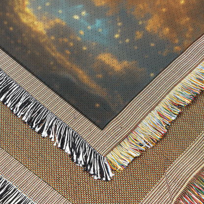Glowing Golden Tree Under Starry Sky Woven Throw Blanket - Awakening Righteousness