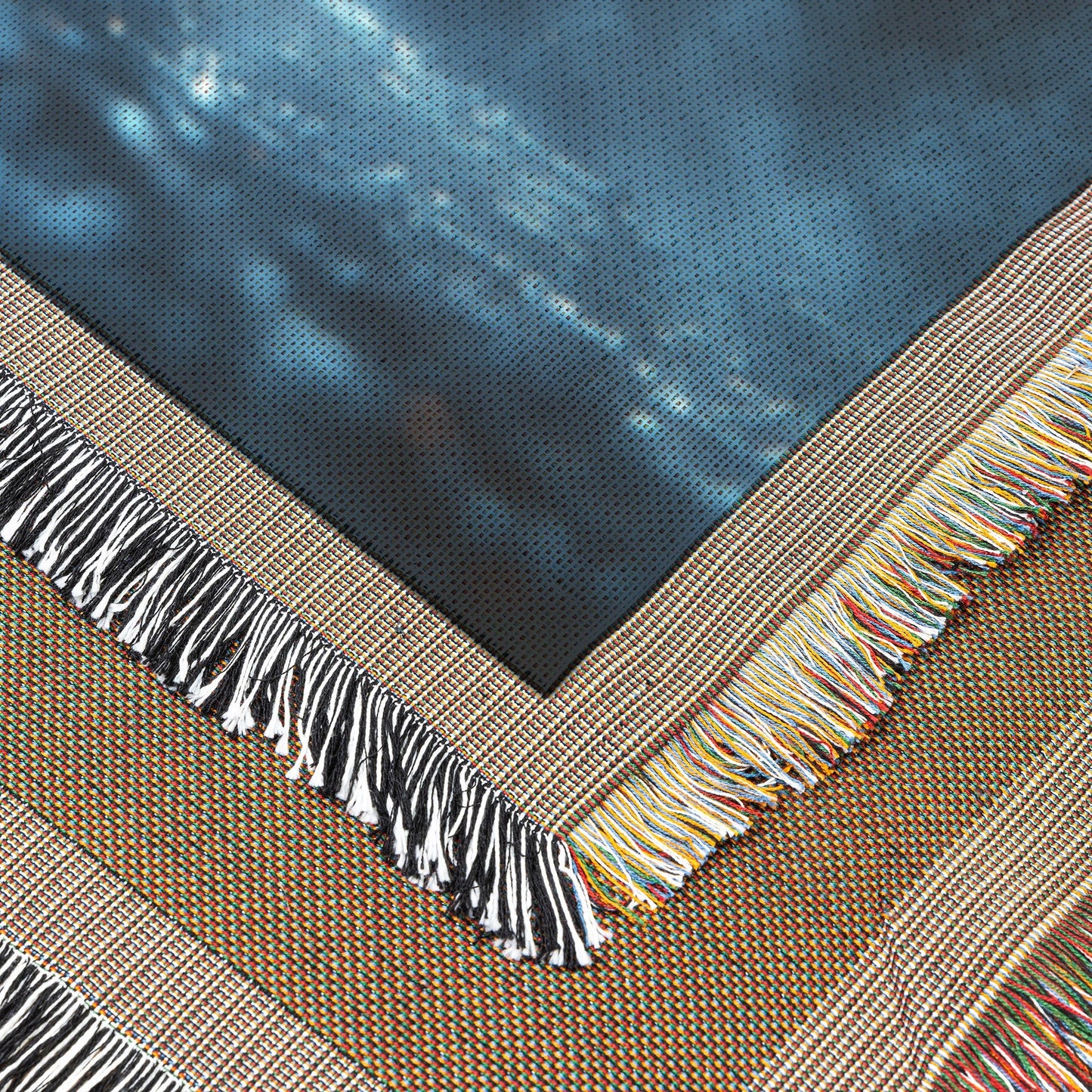 Glowing Ice Cross Surrounded by Mist and Light Woven Throw Blanket for Spiritual Home Decor - Awakening Righteousness