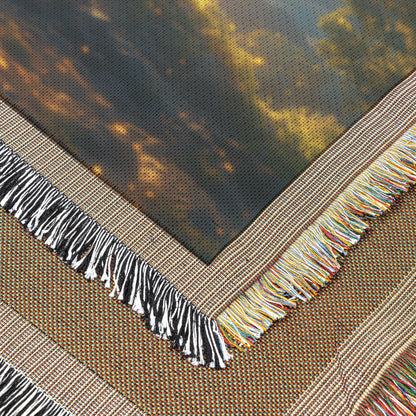 Glowing Majestic Tree Of Life Sunlight and Floating Petals Woven Throw Blanket for Home Decor - Awakening Righteousness