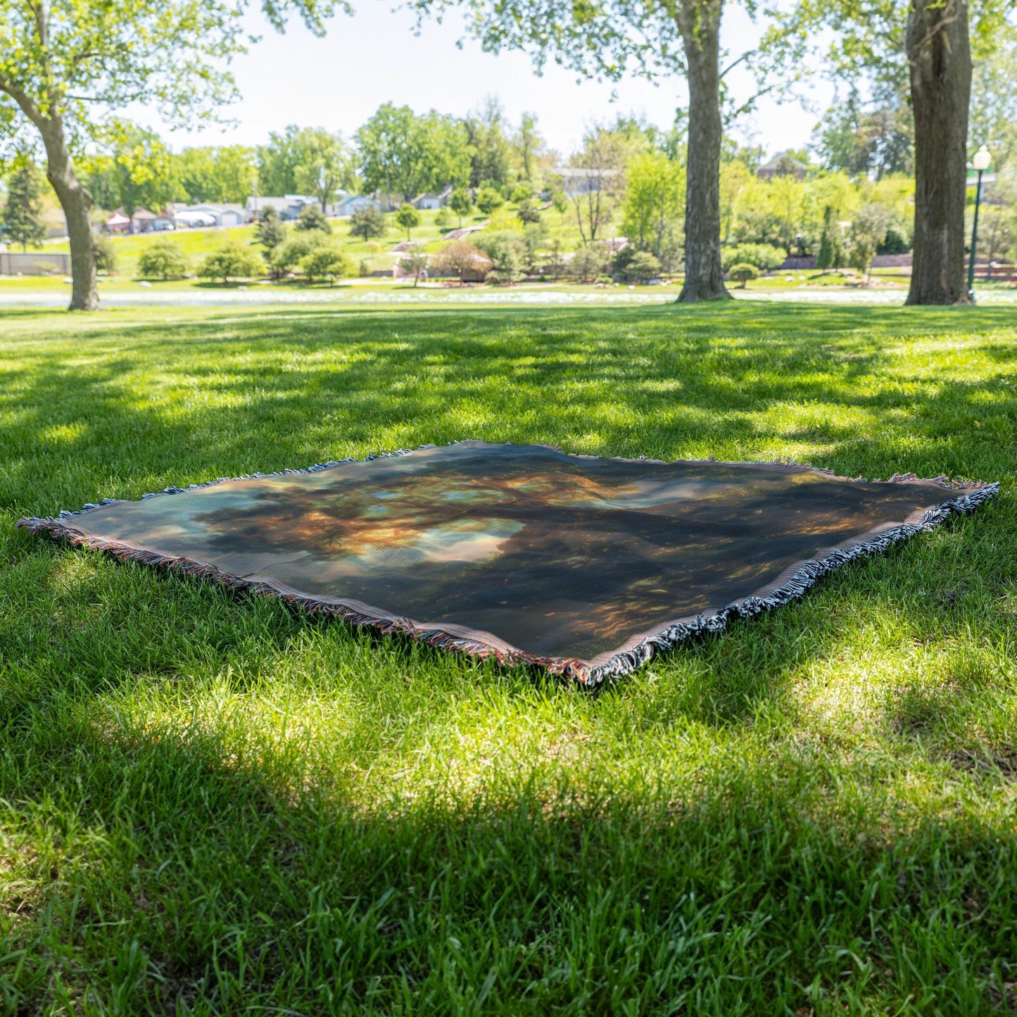 Glowing Majestic Tree Of Life Sunlight and Floating Petals Woven Throw Blanket for Home Decor - Awakening Righteousness