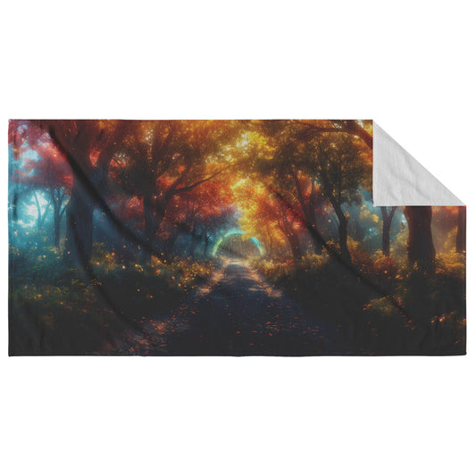 Glowing Rainbow Across Mystical Forest Vibrant Glowing Trees Sparkling Light Soft Mist Enchanted Golden Light - Awakening Righteousness