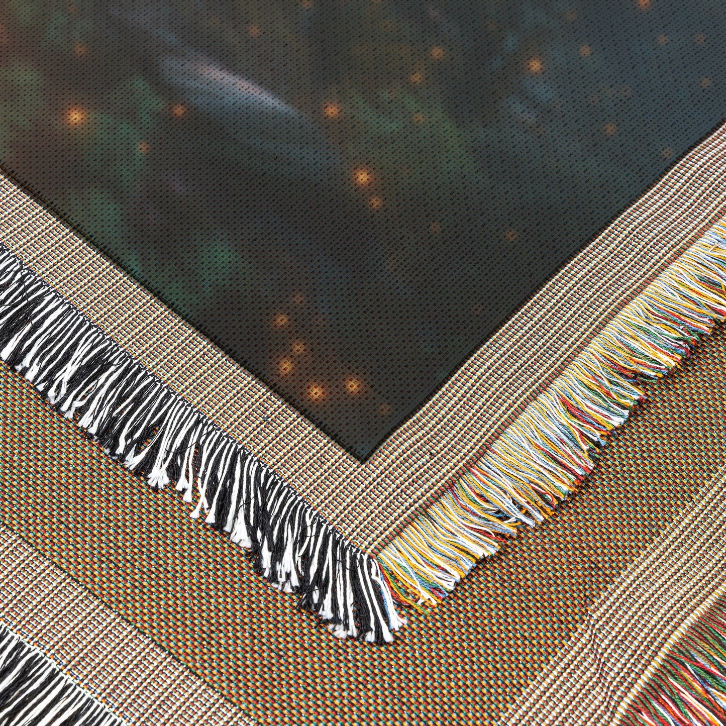 Glowing Rainbow Bridge Arching Across Mystical Forest with Vibrant Trees Sparkling Light Mist Golden Glow Woven Throw Blanket - Awakening Righteousness