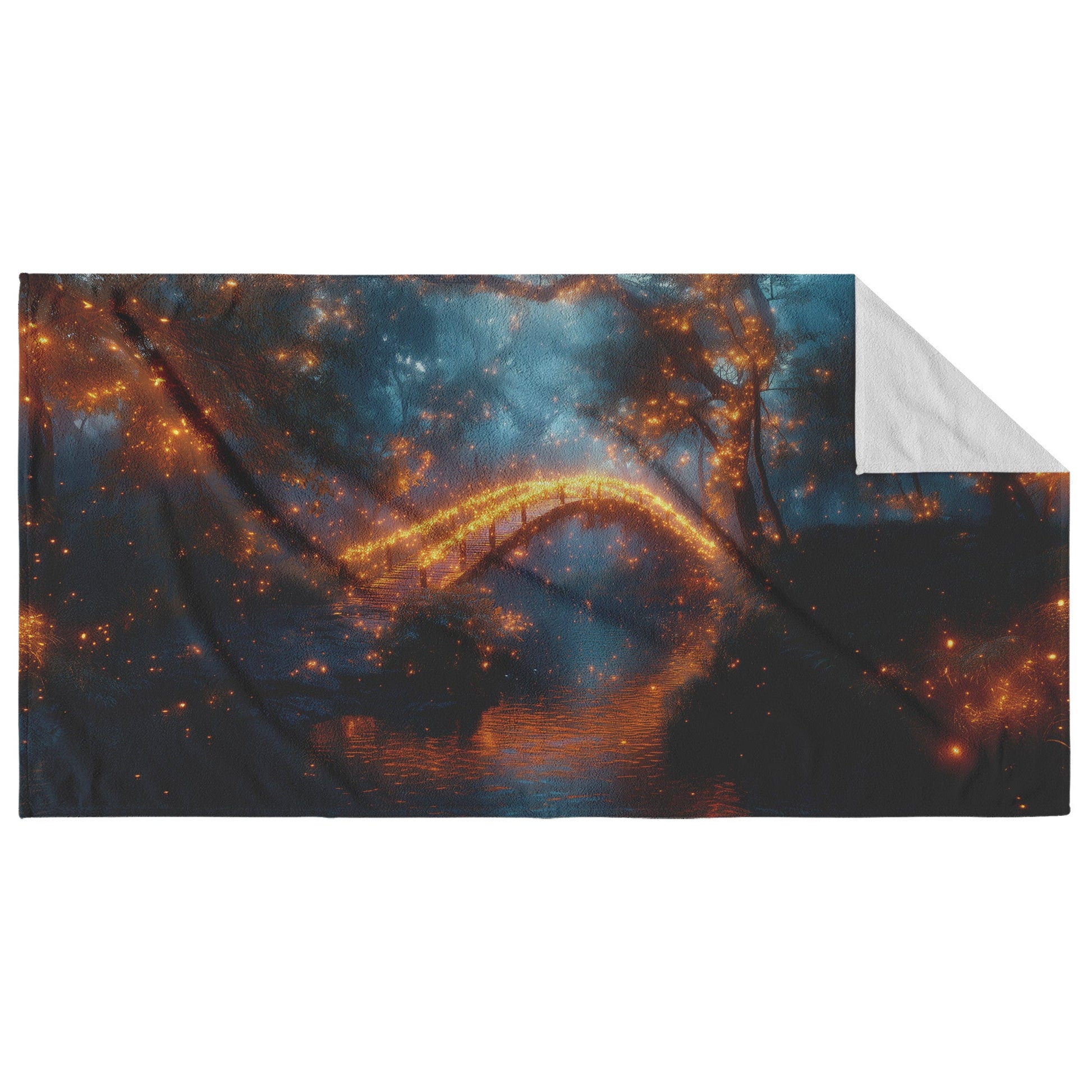 Glowing Rainbow Bridge Over Mystical Forest Vibrant Glowing Trees Soft Mist Enchanted Golden Light Beach Towel - Awakening Righteousness