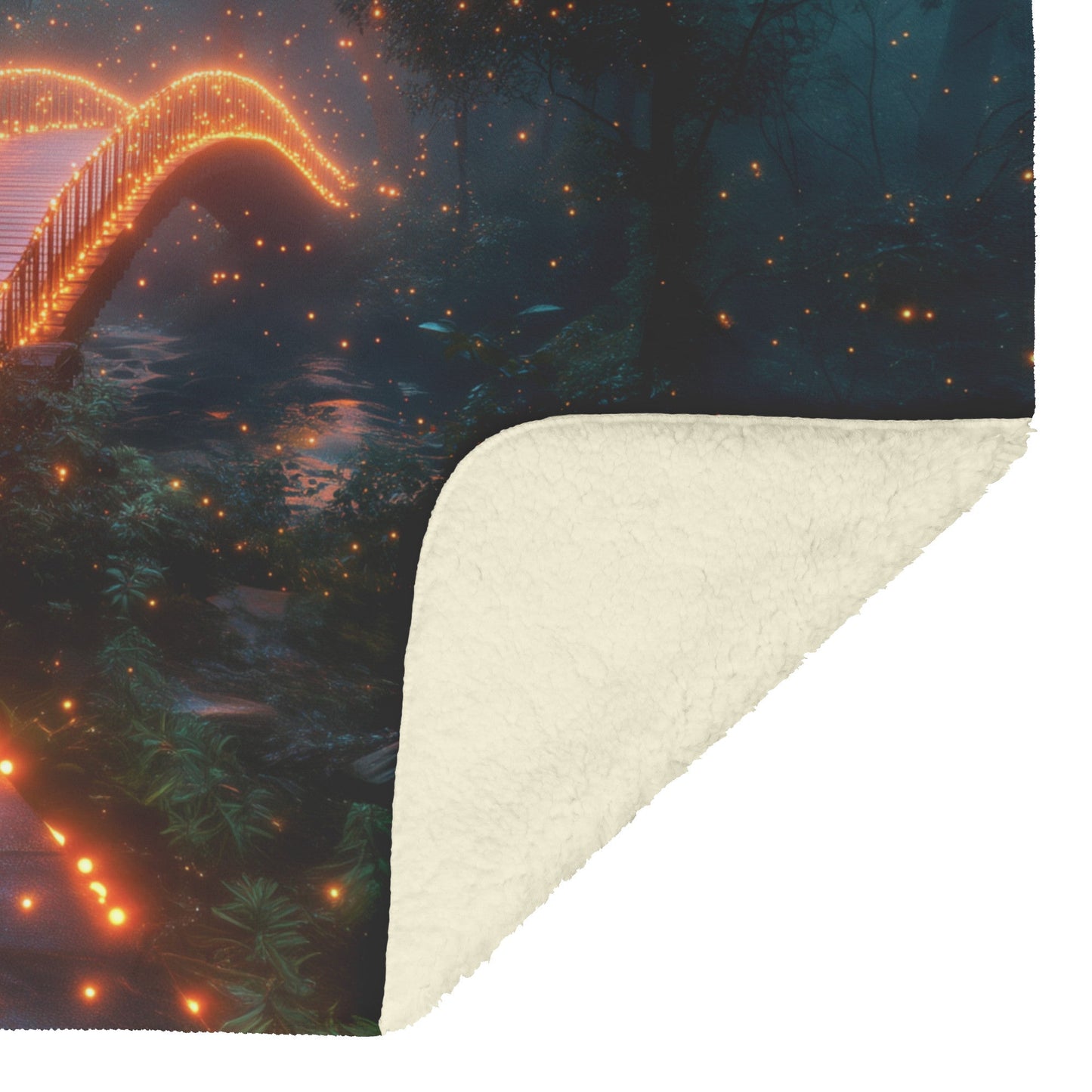Glowing Rainbow Bridge Over Mystical Forest Vibrant Trees Sparkling Light Mist Enchanted Golden Light Fleece Sherpa Blanket - Awakening Righteousness