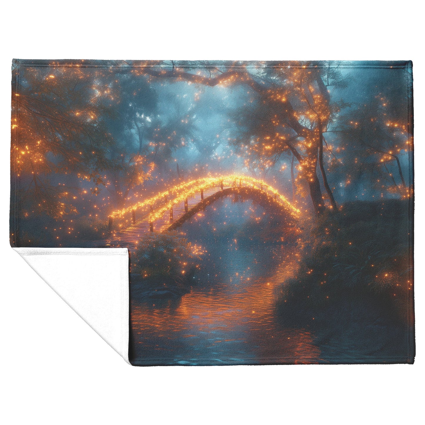 Glowing Rainbow Bridge Over Mystical Forest Vibrant Trees Sparkling Light Mist Enchanted Golden Light Fleece Sherpa Blanket - Awakening Righteousness
