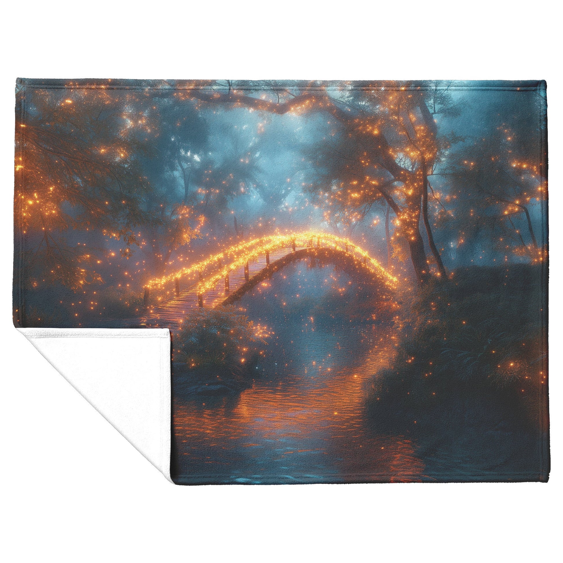 Glowing Rainbow Bridge Over Mystical Forest Vibrant Trees Sparkling Light Mist Enchanted Golden Light Fleece Sherpa Blanket - Awakening Righteousness