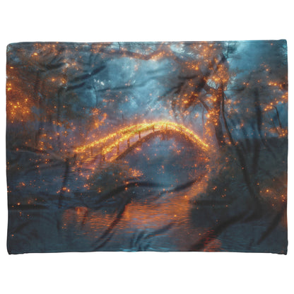 Glowing Rainbow Bridge Over Mystical Forest Vibrant Trees Sparkling Light Mist Enchanted Golden Light Fleece Sherpa Blanket - Awakening Righteousness