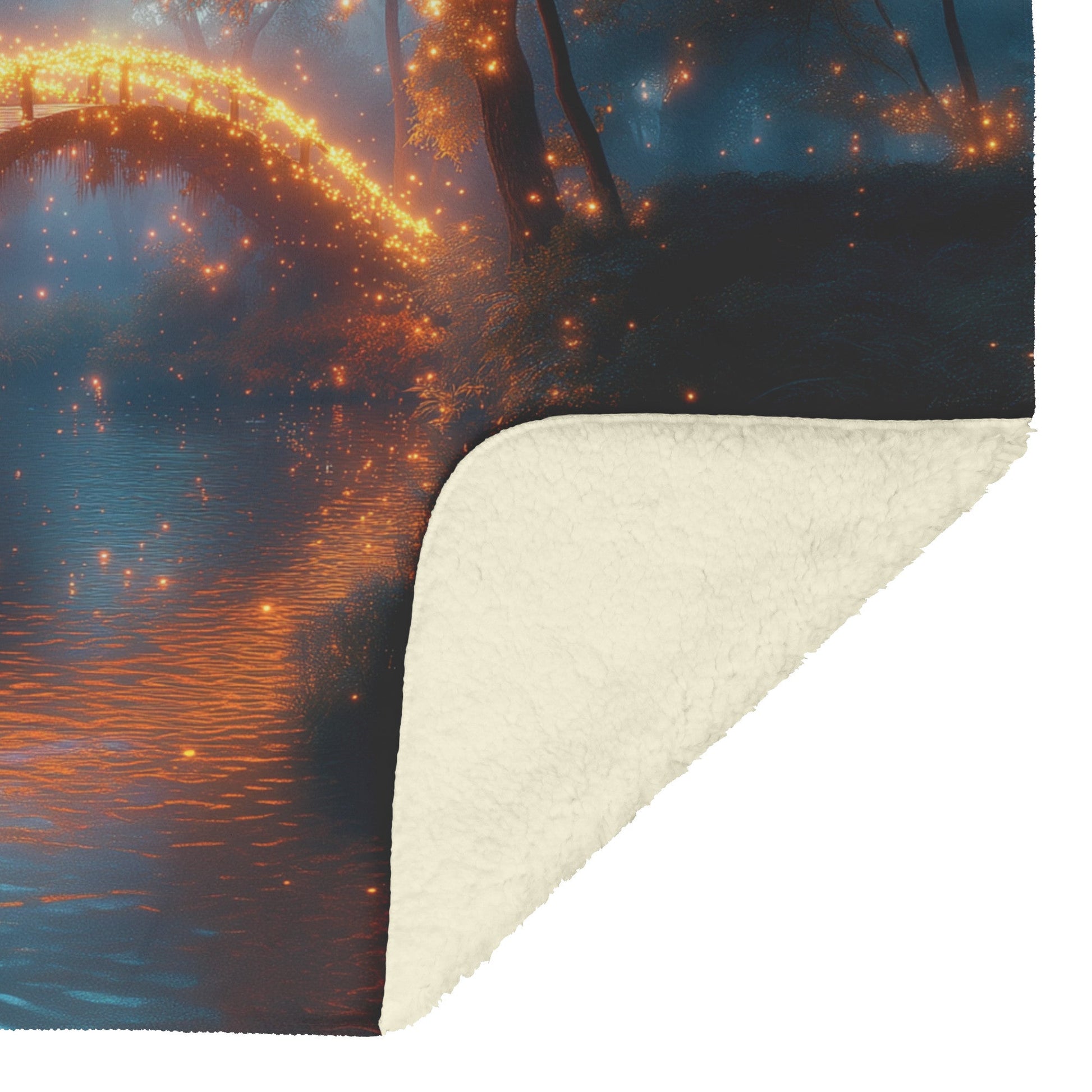 Glowing Rainbow Bridge Over Mystical Forest Vibrant Trees Sparkling Light Mist Enchanted Golden Light Fleece Sherpa Blanket - Awakening Righteousness