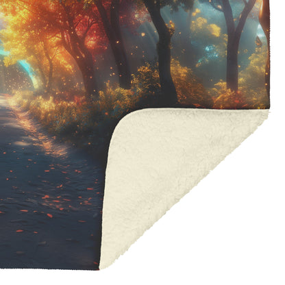 Glowing Rainbow Path in Mystical Forest Vibrant Trees Sparkling Light Mist Enchanted Golden Light Fleece Sherpa Blanket - Awakening Righteousness
