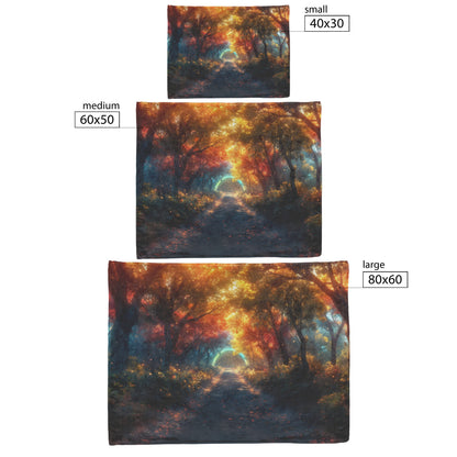 Glowing Rainbow Path in Mystical Forest Vibrant Trees Sparkling Light Mist Enchanted Golden Light Fleece Sherpa Blanket - Awakening Righteousness