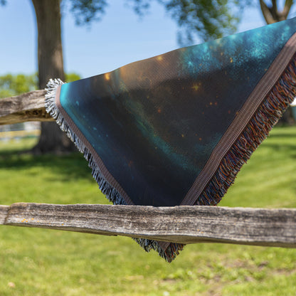 Glowing Rainbow Tree of Life Surrounded by Stars and Reflecting Pond Woven Throw Blanket for Home Decor - Awakening Righteousness