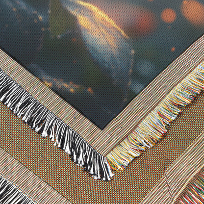 Glowing Red Rose with Golden Light and Mystical Sparks Woven Throw Blanket - Awakening Righteousness