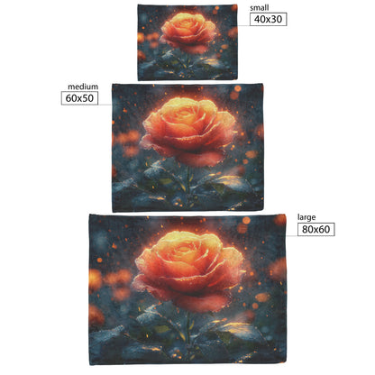 Glowing Red Rose with Golden Petals and Mysterious Mist Fleece Sherpa Blanket - Awakening Righteousness