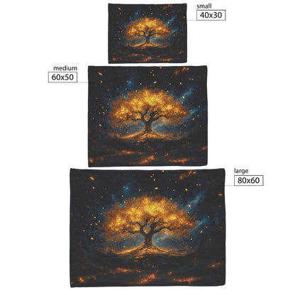 Glowing Tree of Life Fleece Sherpa Blanket Radiant Golden Night Design Cozy Inspirational Home Decor Gift - Awakening Righteousness