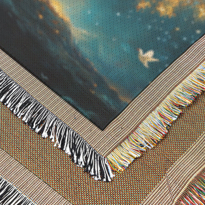 Glowing Tree of Life with Flying Doves and Starry Sky Woven Throw Blanket for Home Decor - Awakening Righteousness