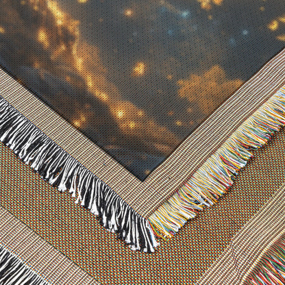 Glowing Tree of Life with Golden Leaves and Starry Sky Woven Throw Blanket for Cozy Home Decor - Awakening Righteousness