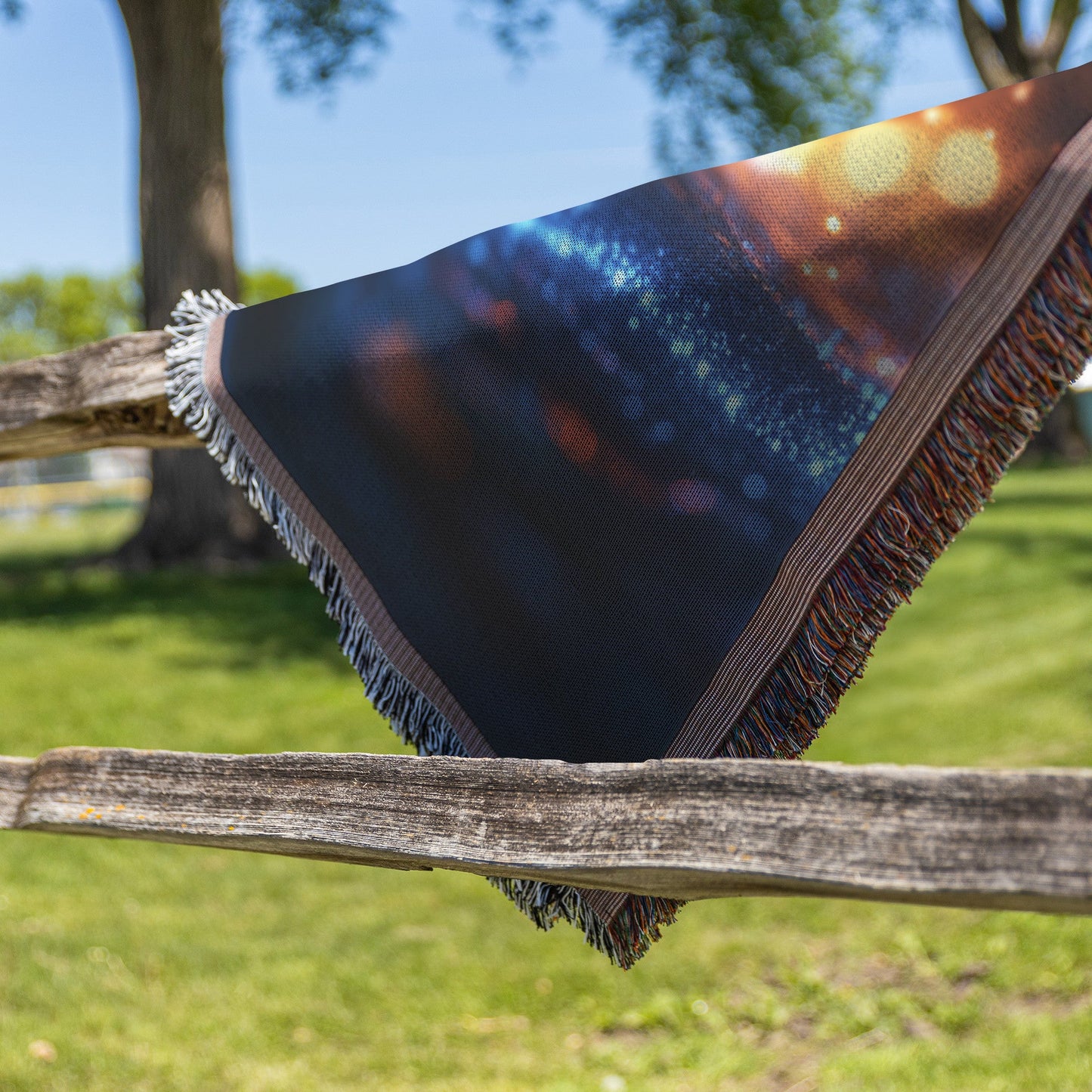 Glowing Tree of Life with Orange and Blue Lights Woven Throw Blanket for Cozy Home Decor - Awakening Righteousness