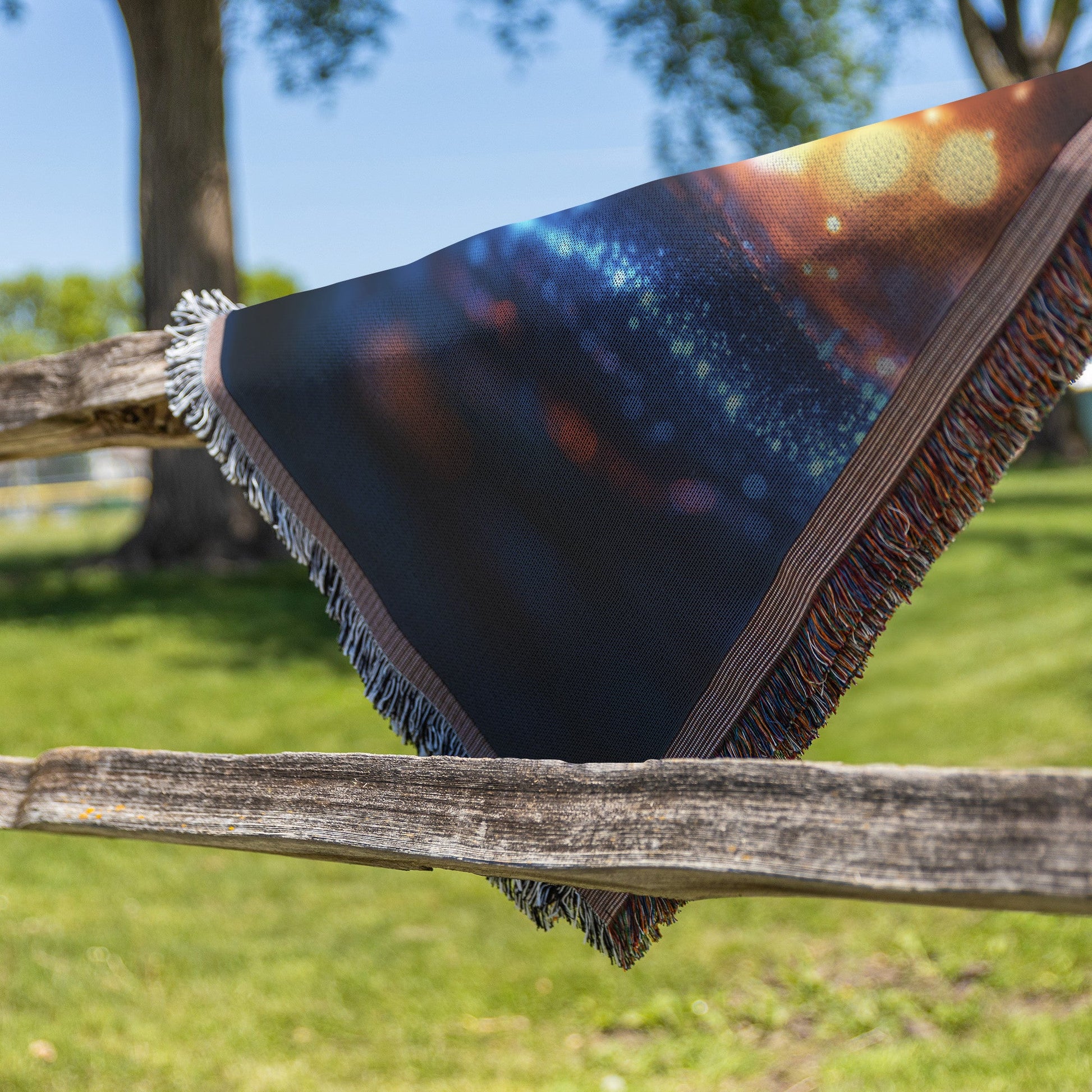 Glowing Tree of Life with Orange and Blue Lights Woven Throw Blanket for Cozy Home Decor - Awakening Righteousness