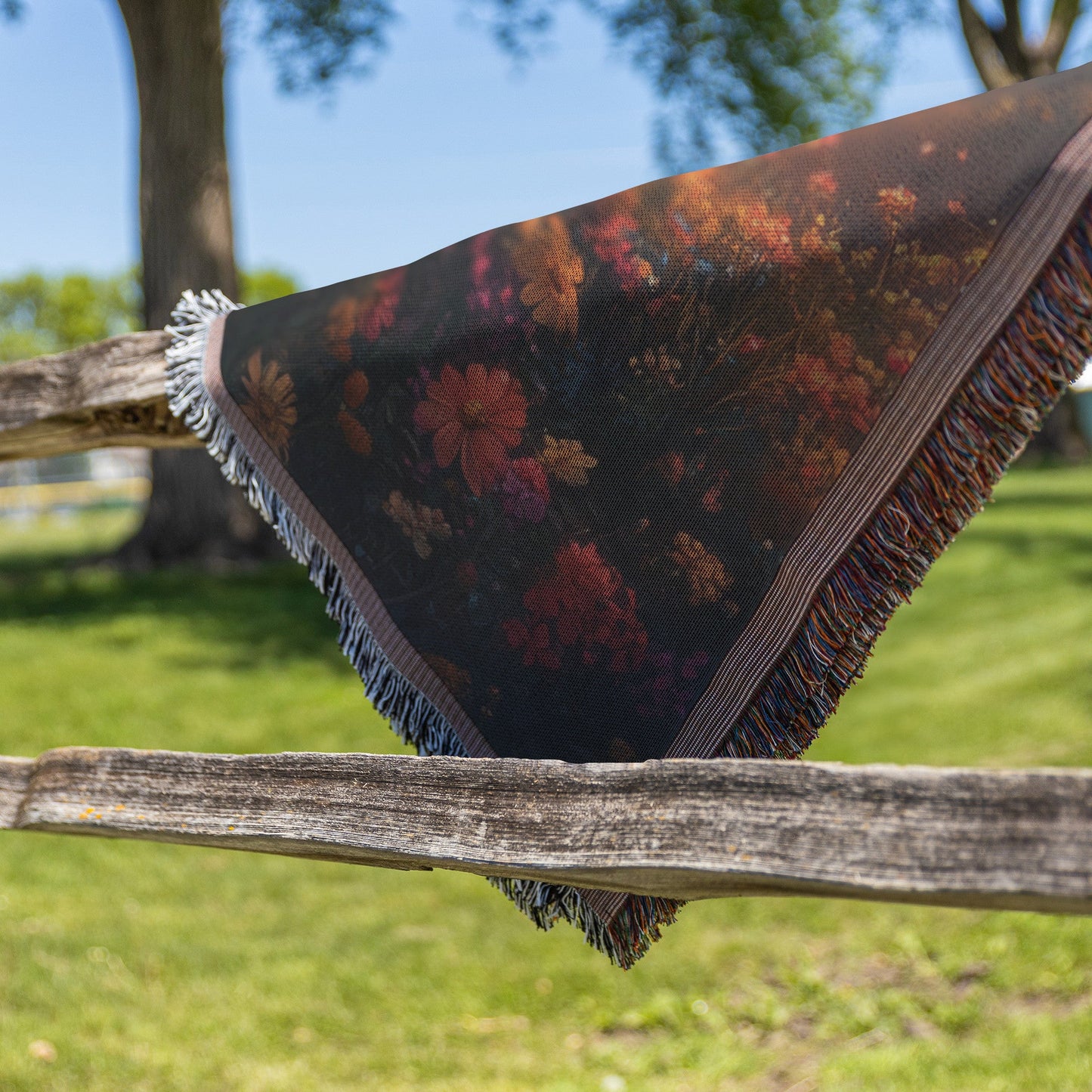 Glowing Tree Surrounded by Vibrant Flowers in a Sunlit Field Woven Throw Blanket for Home Decor - Awakening Righteousness