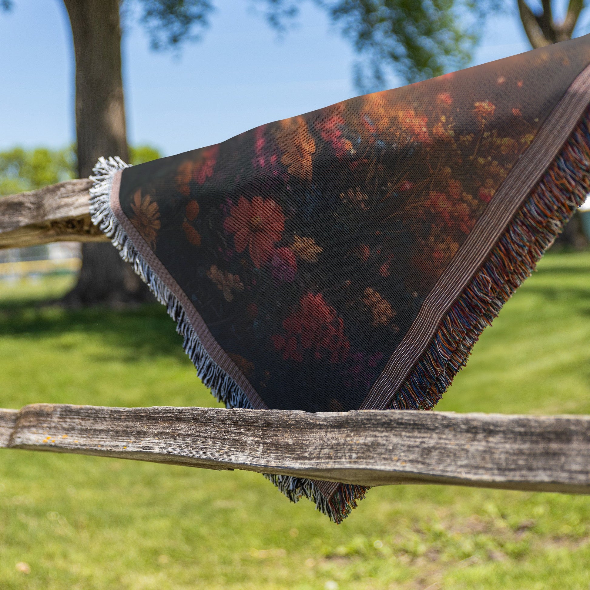 Glowing Tree Surrounded by Vibrant Flowers in a Sunlit Field Woven Throw Blanket for Home Decor - Awakening Righteousness