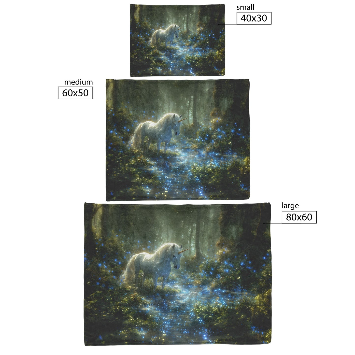 Glowing White Unicorn in Magical Forest Surrounded by Bioluminescent Plants and Ethereal Light Fleece Sherpa Blanket - Awakening Righteousness