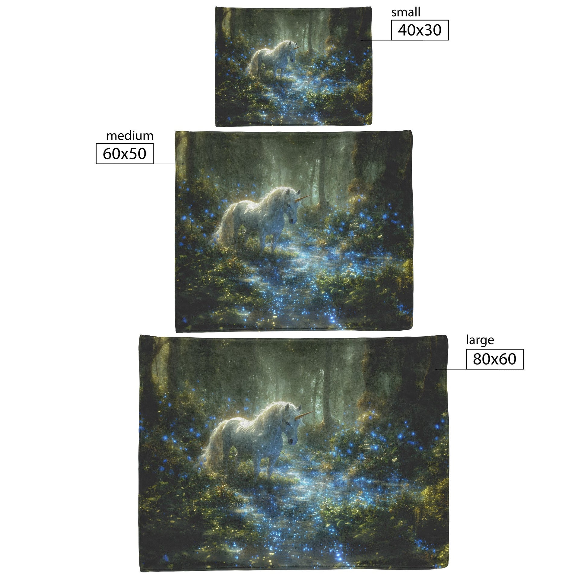 Glowing White Unicorn in Magical Forest Surrounded by Bioluminescent Plants and Ethereal Light Fleece Sherpa Blanket - Awakening Righteousness