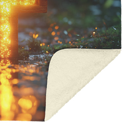 Glowing Wooden Cross Fleece Sherpa Blanket Radiant Forest Design Christian Art Cozy Inspirational Gift - Awakening Righteousness