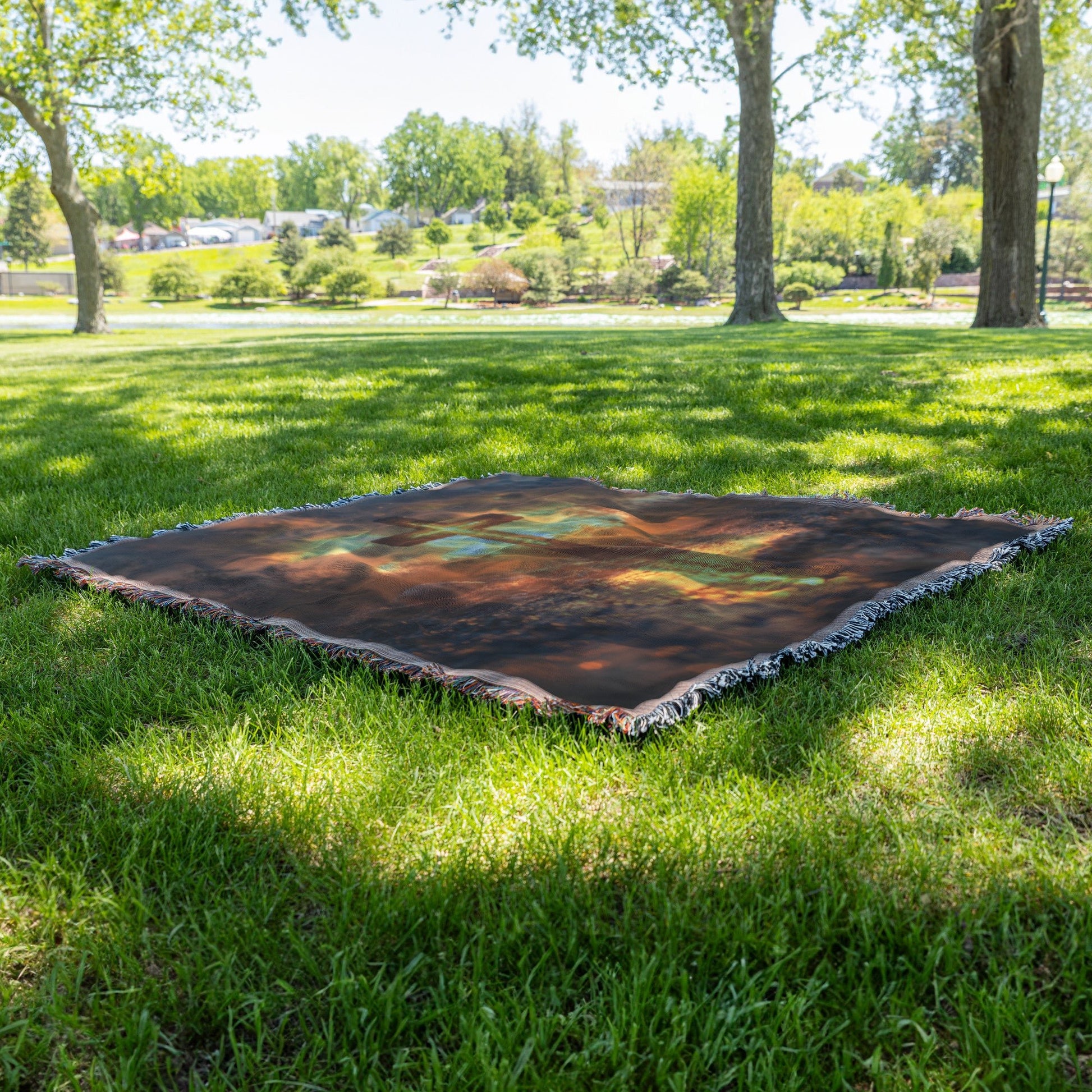 Glowing Wooden Cross Sunset Reflection Woven Throw Blanket Inspirational Faith Home Decor - Awakening Righteousness
