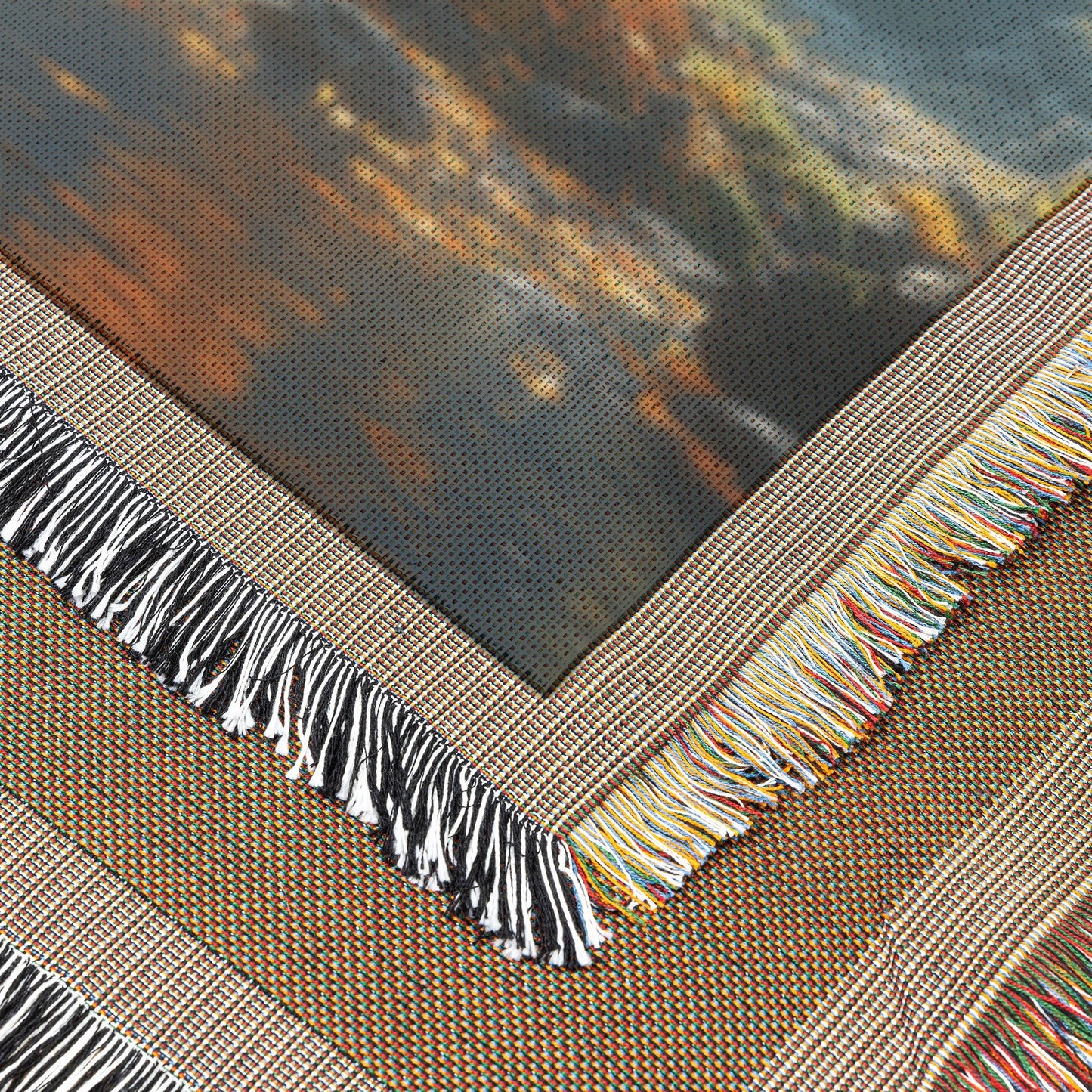 Golden Autumn Tree Of Life by the Reflecting Stream Woven Throw Blanket for Home Decor - Awakening Righteousness