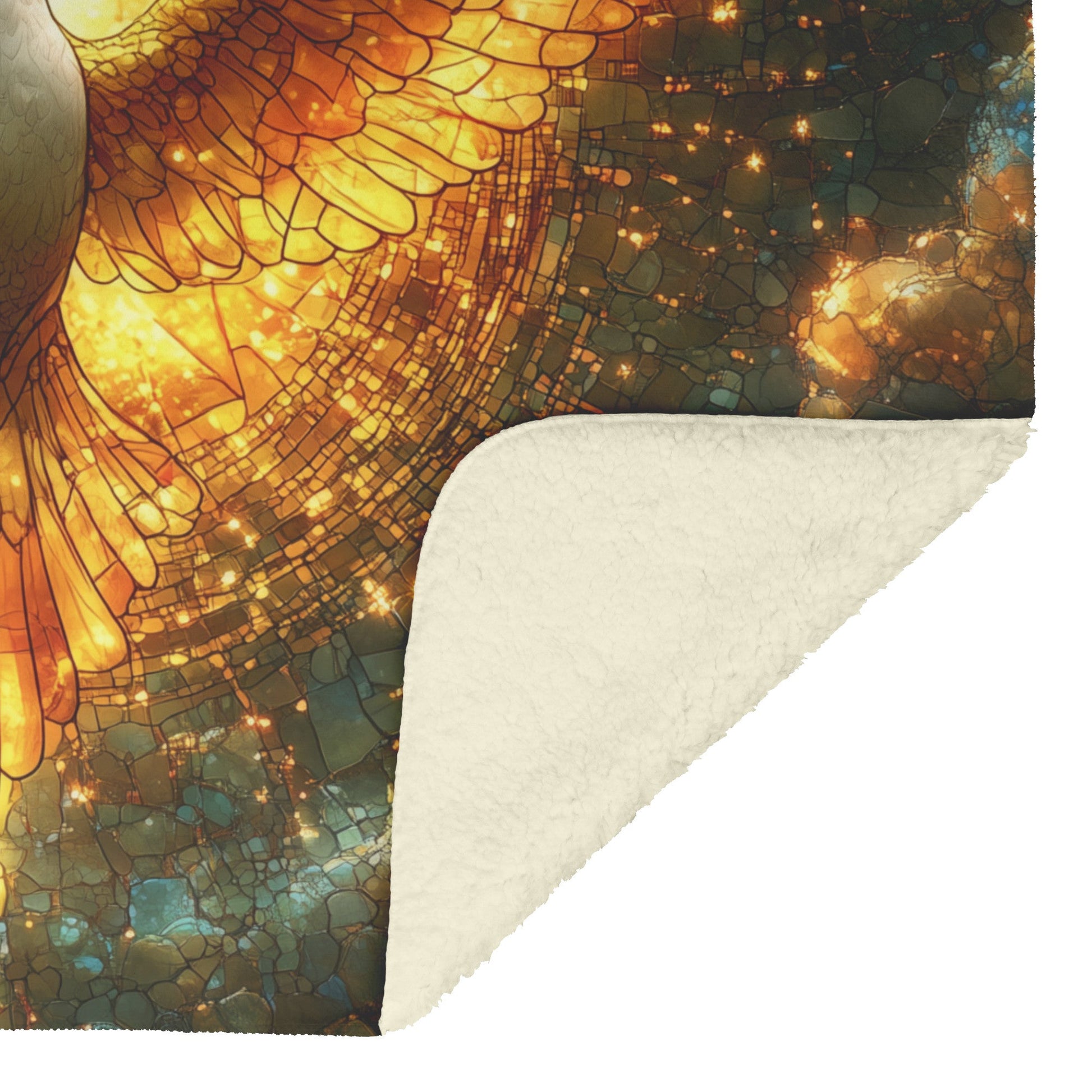 Golden Dove Stained Glass Fleece Sherpa Blanket Radiant Christian Art Cozy Inspirational Home Decor Gift - Awakening Righteousness