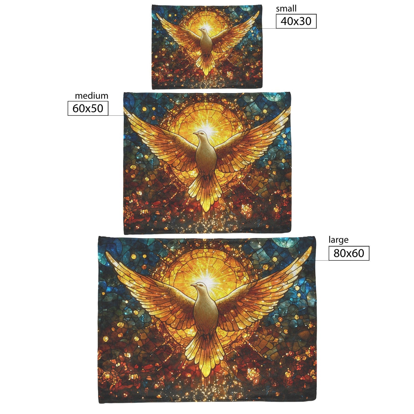 Golden Dove Stained Glass Fleece Sherpa Blanket Radiant Christian Art Cozy Spiritual Home Decor Inspirational Gift - Awakening Righteousness