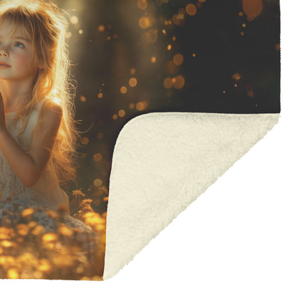 Golden Light Praying Child Christian Fleece Sherpa Blanket Soft Warm Inspirational Nature Design - Awakening Righteousness