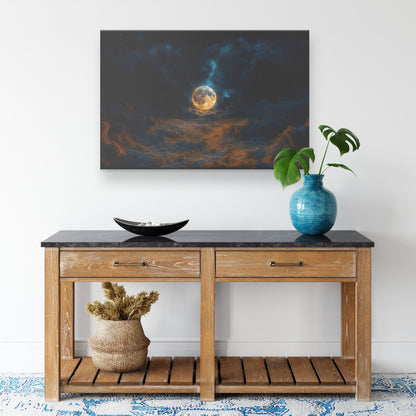 Golden Moon with Dark Clouds and Glowing Light Canvas Wall Art Decor - Awakening Righteousness