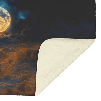 Golden Moonlit Clouds Fleece Sherpa Blanket Ethereal Night Sky Celestial Design - Awakening Righteousness
