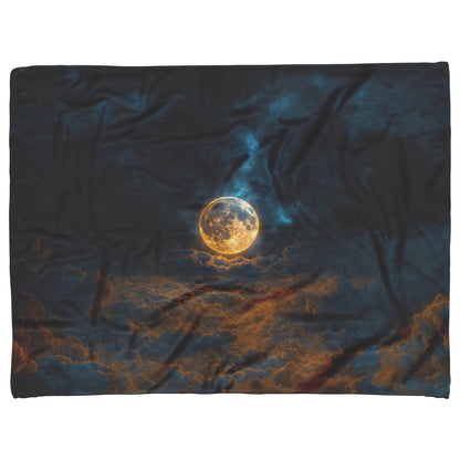 Golden Moonlit Clouds Fleece Sherpa Blanket Ethereal Night Sky Celestial Design - Awakening Righteousness
