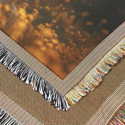Golden Praying Child in Sunlit Meadow Woven Throw Blanket - Awakening Righteousness