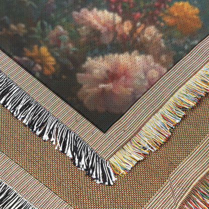 Golden Radiant Cross Woven Throw Blanket with Wildflowers Inspirational Stained Glass Design for Christian Home Decor - Awakening Righteousness