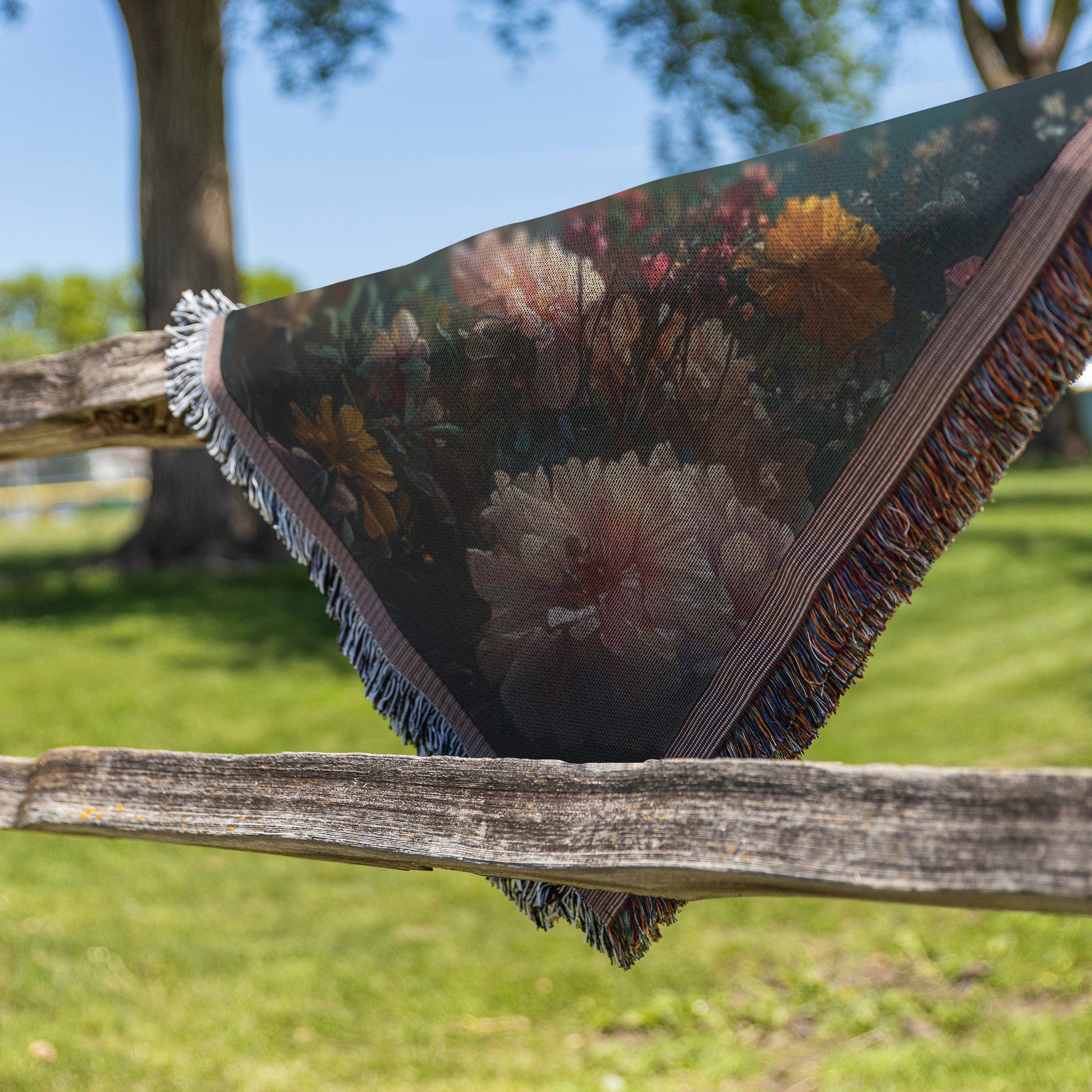 Golden Radiant Cross Woven Throw Blanket with Wildflowers Inspirational Stained Glass Design for Christian Home Decor - Awakening Righteousness
