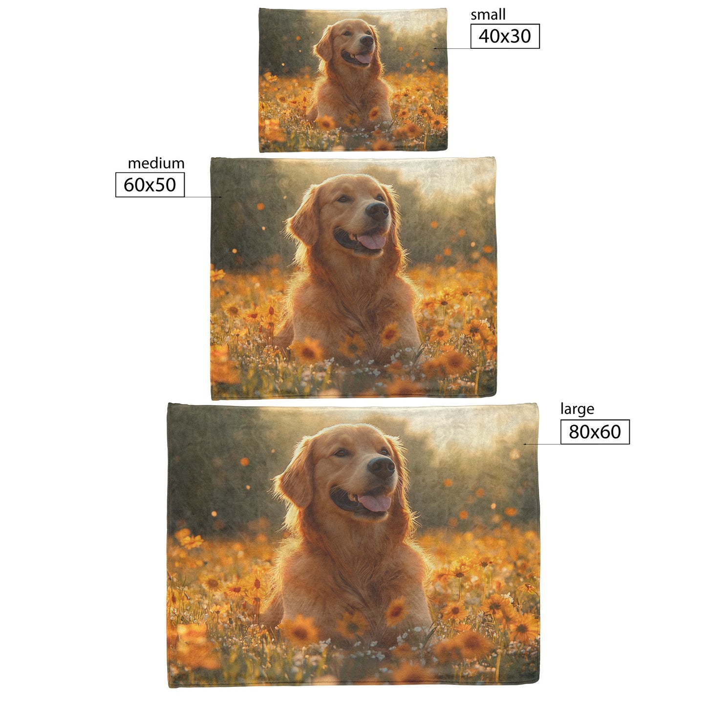 Golden Retriever Sitting Happily in Sunny Meadow with Wildflowers and Glowing Sunlight Fleece Sherpa Blanket - Awakening Righteousness
