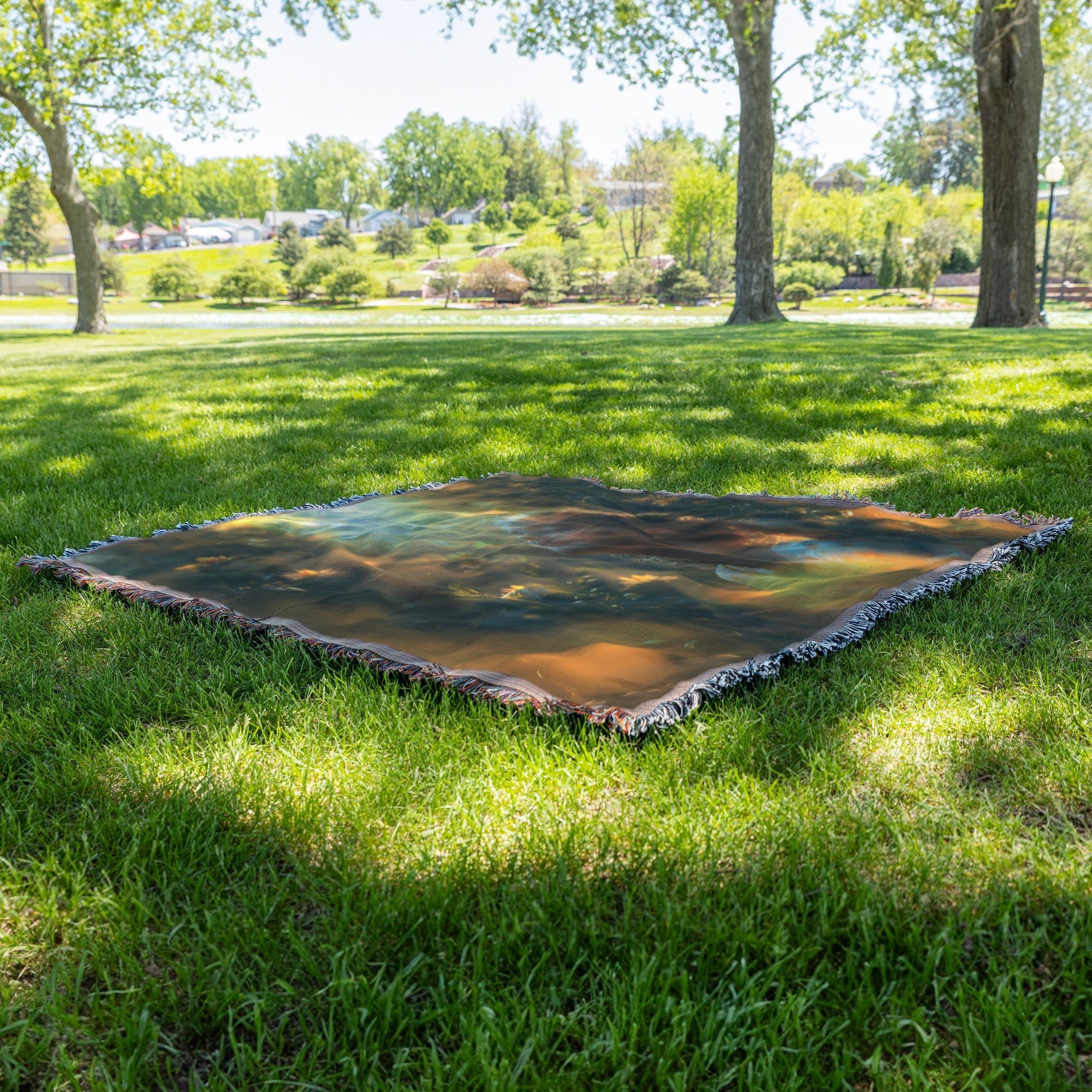 Golden Sunlit Girl in Wildflower Field Woven Throw Blanket - Awakening Righteousness