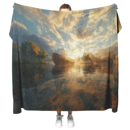 Golden Sunrise Noah’s Ark Cozy Christian Fleece Sherpa Blanket - Awakening Righteousness